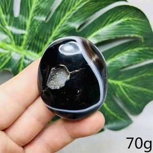 Natural Gemstone Black Agate Palmstone Round Smooth Home Room Decor Spiritual Yoga Meditation Rune Crystal Stone Healing