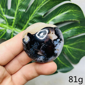 Natural Gemstone Black Agate Palmstone Round Smooth Home Room Decor Spiritual Yoga Meditation Rune Crystal Stone Healing