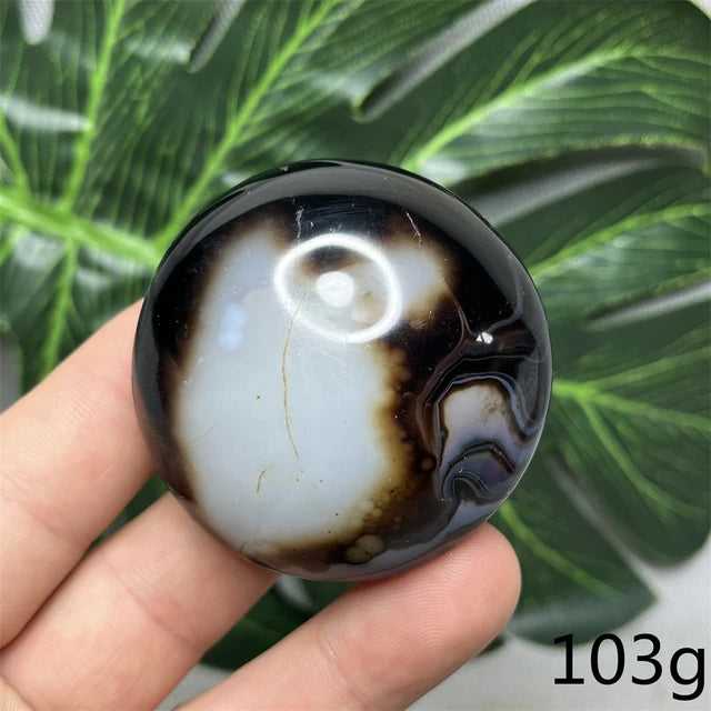 Natural Gemstone Black Agate Palmstone Round Smooth Home Room Decor Spiritual Yoga Meditation Rune Crystal Stone Healing