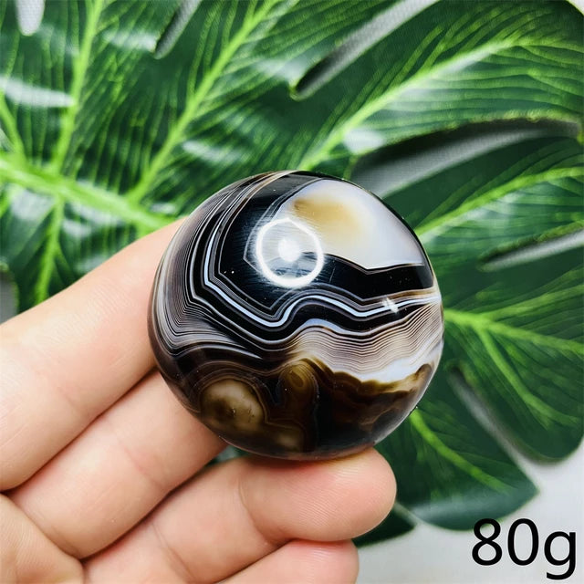 Natural Gemstone Black Agate Palmstone Round Smooth Home Room Decor Spiritual Yoga Meditation Rune Crystal Stone Healing