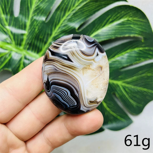 Natural Gemstone Black Agate Palmstone Round Smooth Home Room Decor Spiritual Yoga Meditation Rune Crystal Stone Healing