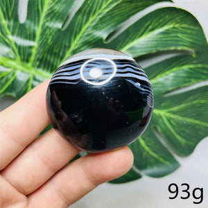 Natural Gemstone Black Agate Palmstone Round Smooth Home Room Decor Spiritual Yoga Meditation Rune Crystal Stone Healing