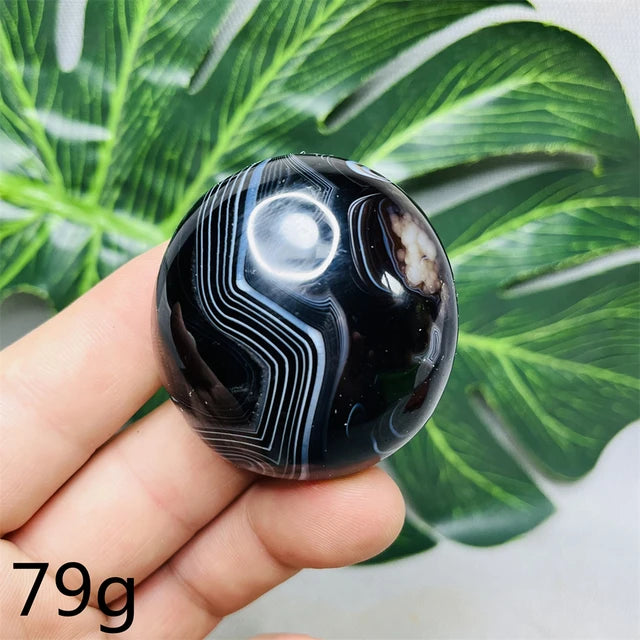 Natural Gemstone Black Agate Palmstone Round Smooth Home Room Decor Spiritual Yoga Meditation Rune Crystal Stone Healing