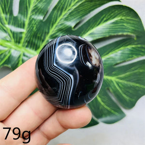 Natural Gemstone Black Agate Palmstone Round Smooth Home Room Decor Spiritual Yoga Meditation Rune Crystal Stone Healing