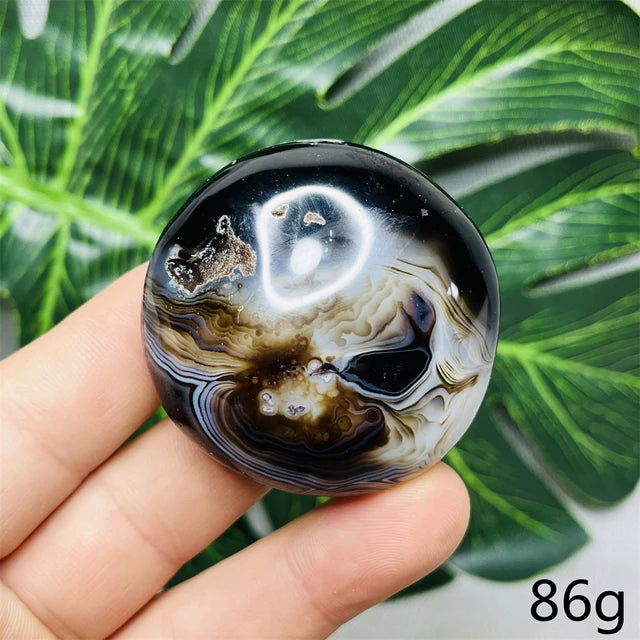 Natural Gemstone Black Agate Palmstone Round Smooth Home Room Decor Spiritual Yoga Meditation Rune Crystal Stone Healing