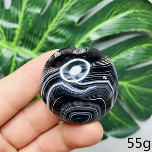 Natural Gemstone Black Agate Palmstone Round Smooth Home Room Decor Spiritual Yoga Meditation Rune Crystal Stone Healing