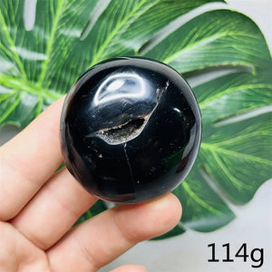 Natural Gemstone Black Agate Palmstone Round Smooth Home Room Decor Spiritual Yoga Meditation Rune Crystal Stone Healing