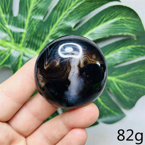 Natural Gemstone Black Agate Palmstone Round Smooth Home Room Decor Spiritual Yoga Meditation Rune Crystal Stone Healing