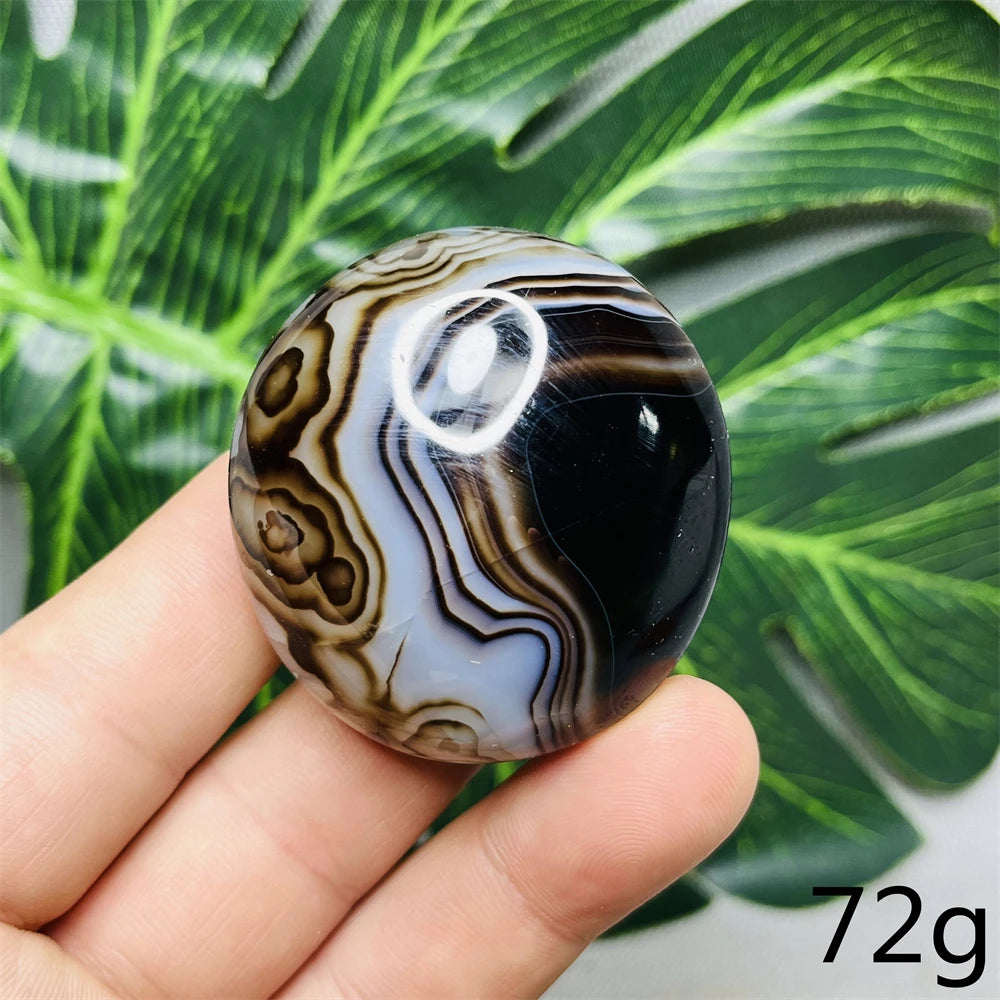 Natural Gemstone Black Agate Palmstone Round Smooth Home Room Decor Spiritual Yoga Meditation Rune Crystal Stone Healing