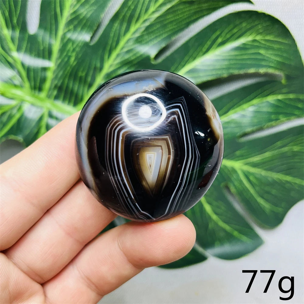 Natural Gemstone Black Agate Palmstone Round Smooth Home Room Decor Spiritual Yoga Meditation Rune Crystal Stone Healing