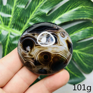 Natural Gemstone Black Agate Palmstone Round Smooth Home Room Decor Spiritual Yoga Meditation Rune Crystal Stone Healing