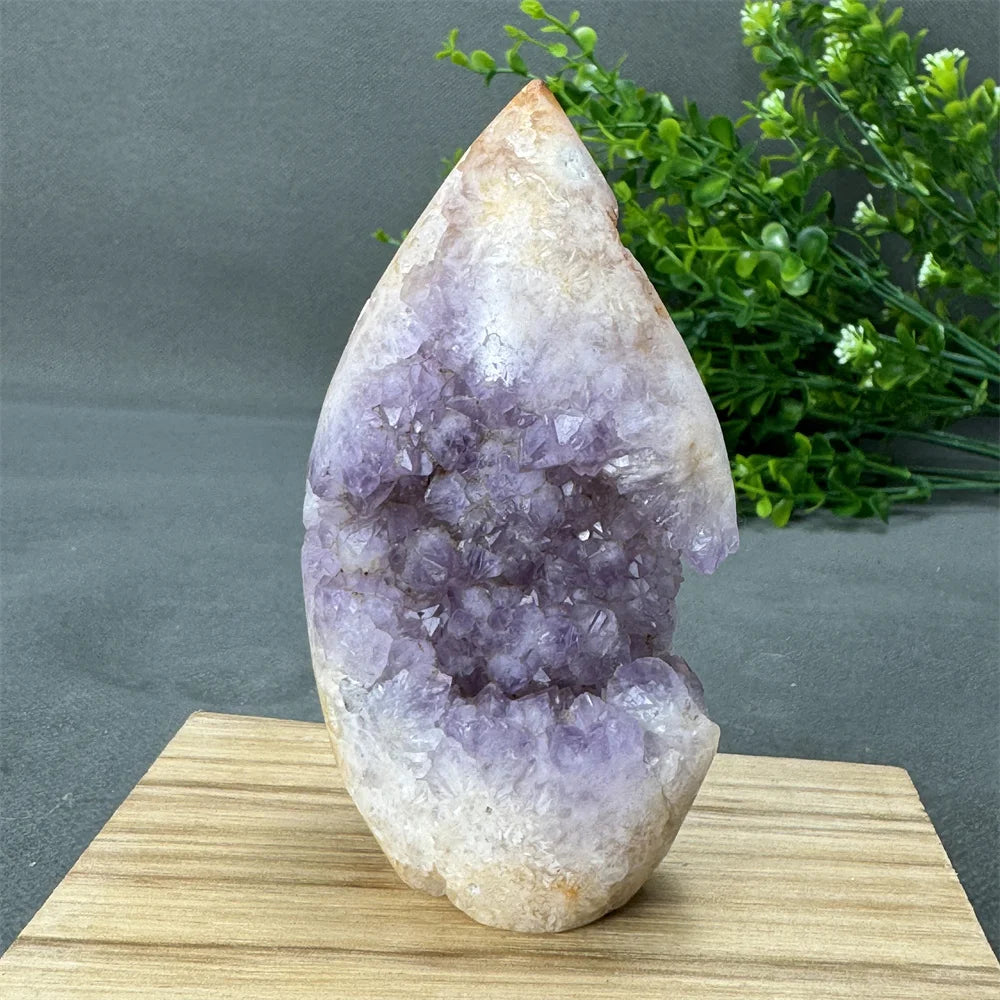 Natural High Quality Pink Amethyst Flower Agate Geode Free Form Torch Home Decor Reiki Energy Meditation Healing