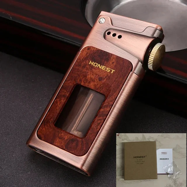 New Baicheng Kerosene Lighter Transparent Large Capacity Oil Tank Retro Wood Grain Lighter Men's Gift Nostalgic Collection