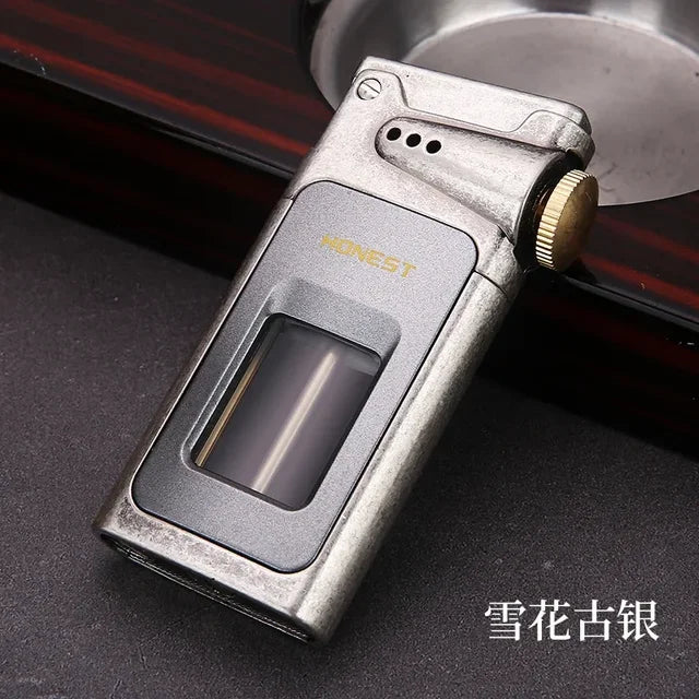 New Baicheng Kerosene Lighter Transparent Large Capacity Oil Tank Retro Wood Grain Lighter Men's Gift Nostalgic Collection