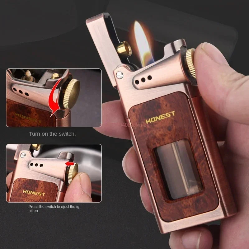 New Baicheng Kerosene Lighter Transparent Large Capacity Oil Tank Retro Wood Grain Lighter Men's Gift Nostalgic Collection