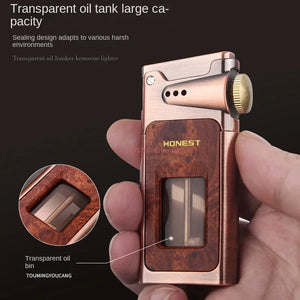 New Baicheng Kerosene Lighter Transparent Large Capacity Oil Tank Retro Wood Grain Lighter Men's Gift Nostalgic Collection