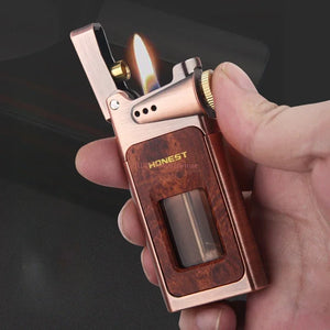 New Baicheng Kerosene Lighter Transparent Large Capacity Oil Tank Retro Wood Grain Lighter Men's Gift Nostalgic Collection