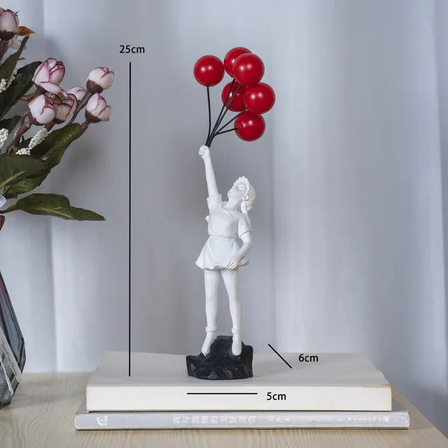 New Banksy Balloon Girl Resin Sculptures Figurines Flying Balloon Girl Statue Home Decoration Luxury Living Room Desk Decor Gift