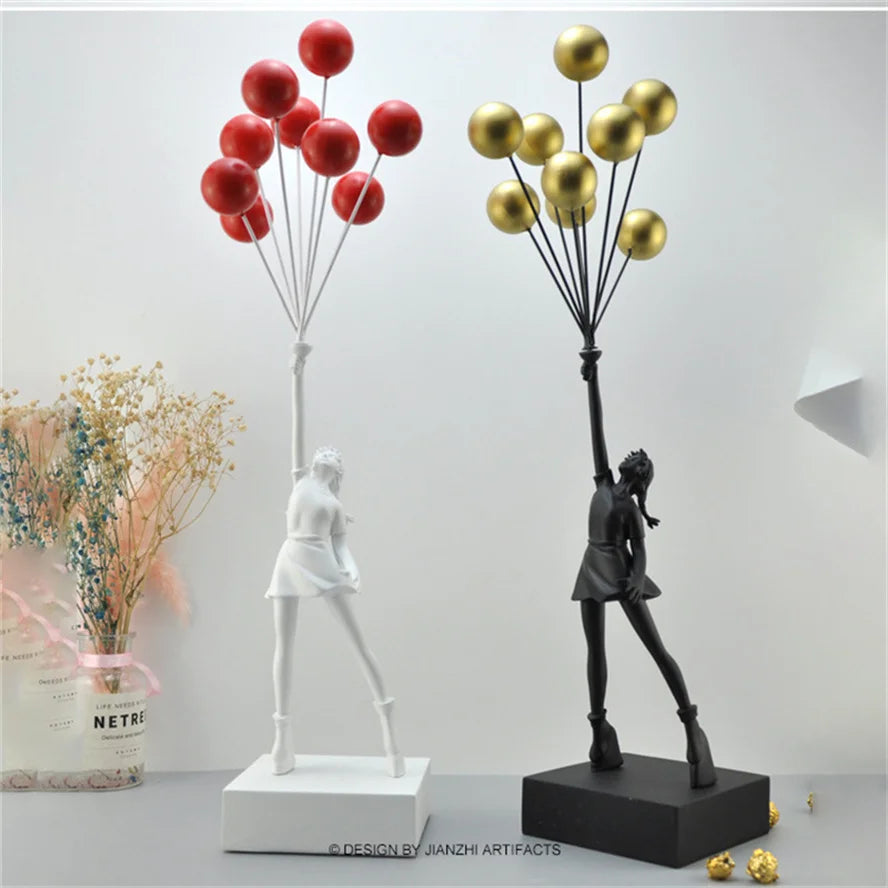 New Banksy Balloon Girl Resin Sculptures Figurines Flying Balloon Girl Statue Home Decoration Luxury Living Room Desk Decor Gift