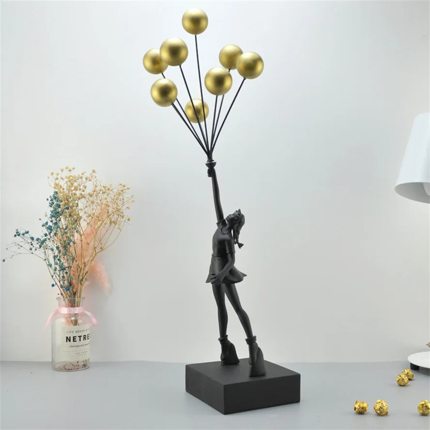 New Banksy Balloon Girl Resin Sculptures Figurines Flying Balloon Girl Statue Home Decoration Luxury Living Room Desk Decor Gift