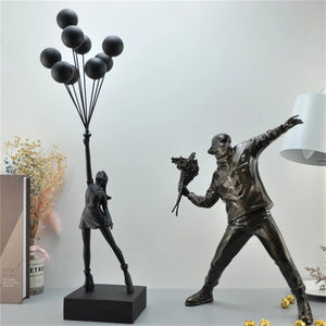 New Banksy Balloon Girl Resin Sculptures Figurines Flying Balloon Girl Statue Home Decoration Luxury Living Room Desk Decor Gift