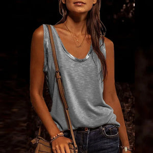 New Summer Contrast Stitching Women Tank Tops O Neck Sleeveless Shirt Women's Top Elegant Clothes Summer Loose Tops women 2024