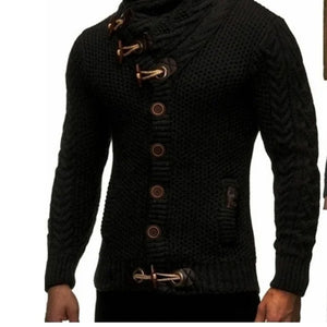 New Winter Men's High-neck Sweater Knitted Thick Wool Button Top Retro Slim Fit Clothing Personality Korean Fashion Men's Wear