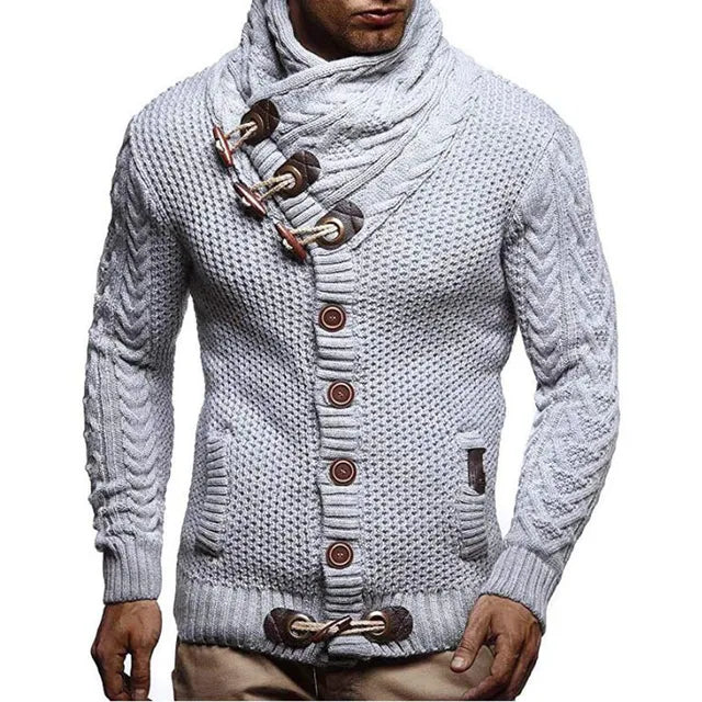 New Winter Men's High-neck Sweater Knitted Thick Wool Button Top Retro Slim Fit Clothing Personality Korean Fashion Men's Wear