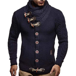 New Winter Men's High-neck Sweater Knitted Thick Wool Button Top Retro Slim Fit Clothing Personality Korean Fashion Men's Wear