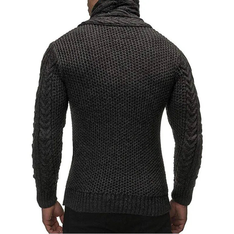 New Winter Men's High-neck Sweater Knitted Thick Wool Button Top Retro Slim Fit Clothing Personality Korean Fashion Men's Wear