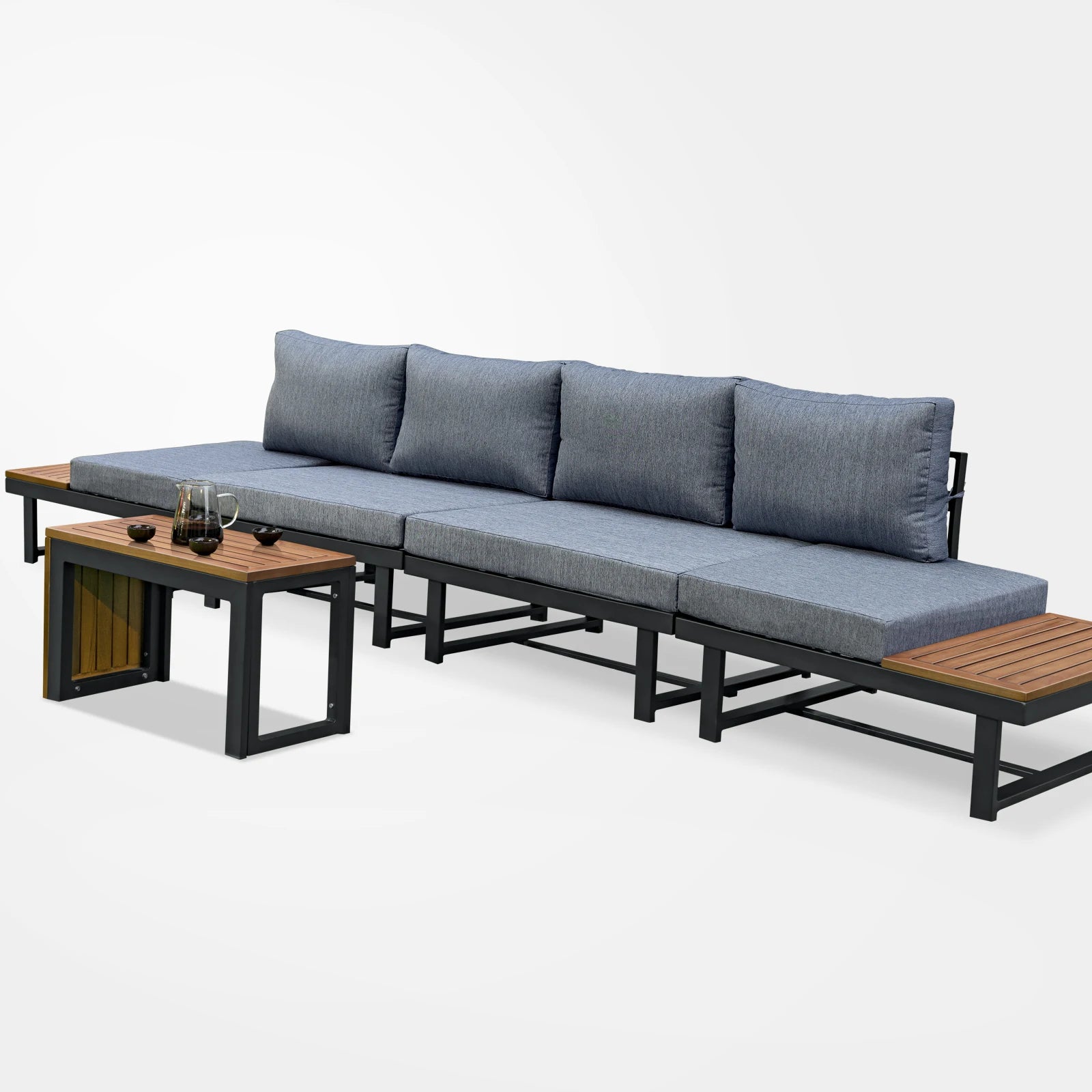 Patio Sectional Sofa Set Couch Furniture Aluminum built in table With Cushions