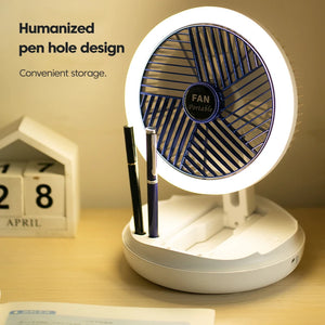 Portable Fan USB Charging Foldable Table Fan With Light 4 Gear Wall Mounted Hanging Ceiling Fan For Camping Home Room Office Fan