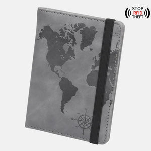 RFID World Map Passport Holder Travel Wallet Clip Strap Anti-magnetic Multi-card Porta Pasaporte Elastic Band Ticket Clip