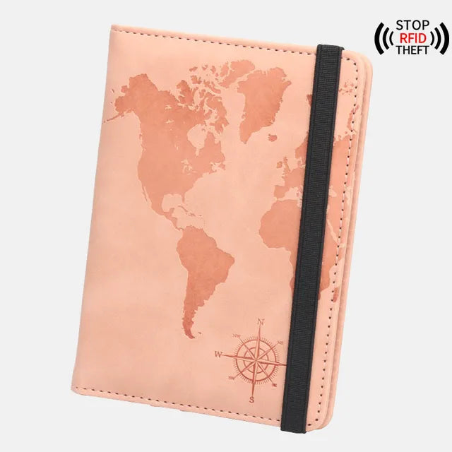 RFID World Map Passport Holder Travel Wallet Clip Strap Anti-magnetic Multi-card Porta Pasaporte Elastic Band Ticket Clip