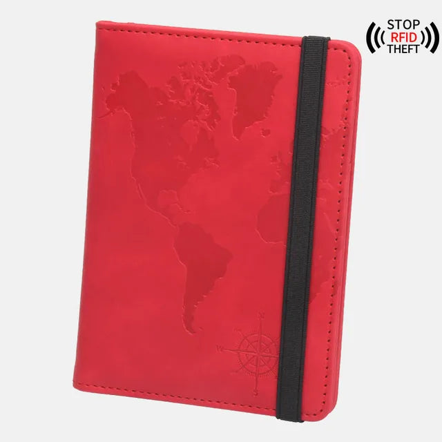 RFID World Map Passport Holder Travel Wallet Clip Strap Anti-magnetic Multi-card Porta Pasaporte Elastic Band Ticket Clip