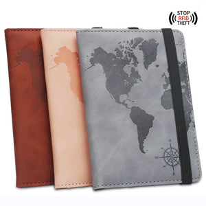 RFID World Map Passport Holder Travel Wallet Clip Strap Anti-magnetic Multi-card Porta Pasaporte Elastic Band Ticket Clip