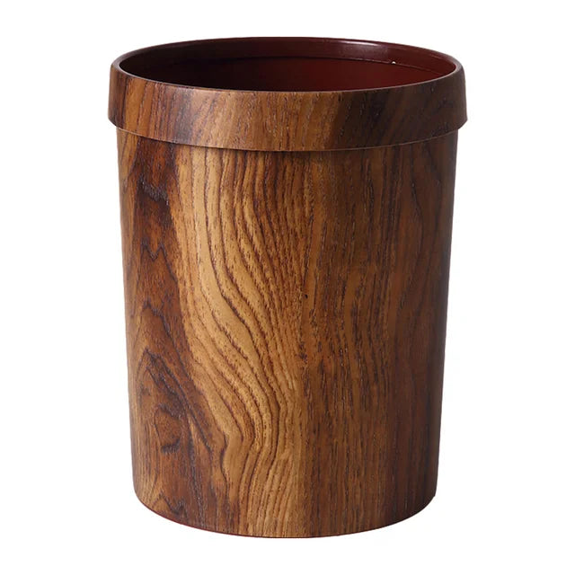 Retro Trash Can Wooden Car Light Brown Sink Container Pp Environmental Protection Material Bucket Office Imitated Solid Plastic