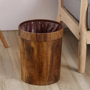 Retro Trash Can Wooden Car Light Brown Sink Container Pp Environmental Protection Material Bucket Office Imitated Solid Plastic