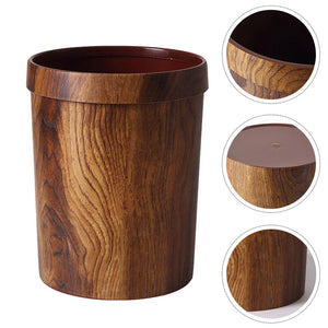 Retro Trash Can Wooden Car Light Brown Sink Container Pp Environmental Protection Material Bucket Office Imitated Solid Plastic