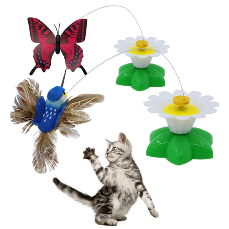 Rotating Electric Flying Butterfly Colorful Interactive Cat Dog Automatic Humming Bird Intelligence Training Rotating Funny Toys