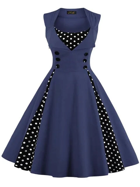 S-5XL Women Robe Retro Vintage Dress 50s 60s Rockabilly Dot Swing Pin Up Summer Party Dresses Elegant Tunic Vestidos Casual