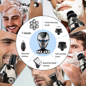 Seven Blade Electric Shaver New Floating Razor Multi Function Shaver USB Rechargeable Hair Magic Bald Head Artifact Beard Knife