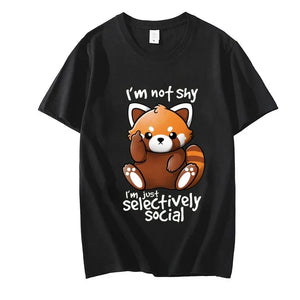 Shy Red Panda Print T-shirt for Women Clothes Chibi Animal Funny Cute Tshirt Short Sleeve Tee Tshirts Clothing Aesthetic Clothes