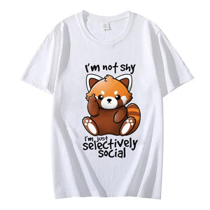 Shy Red Panda Print T-shirt for Women Clothes Chibi Animal Funny Cute Tshirt Short Sleeve Tee Tshirts Clothing Aesthetic Clothes