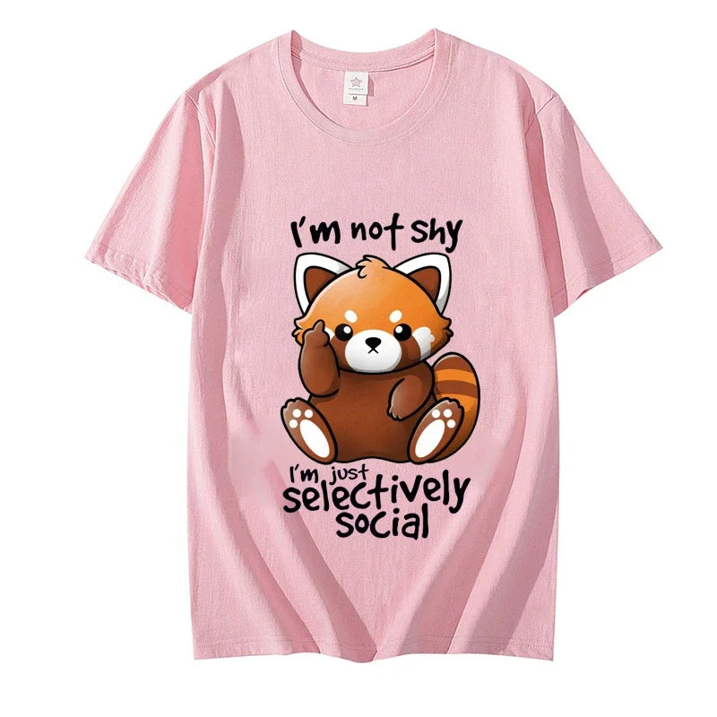 Shy Red Panda Print T-shirt for Women Clothes Chibi Animal Funny Cute Tshirt Short Sleeve Tee Tshirts Clothing Aesthetic Clothes