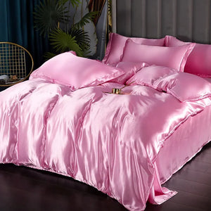 Silk Bedding Set with Duvet Cover Bed Sheet Pillowcase Luxury Satin Bedsheet Solid Color Double Single King Queen Full Twin Size