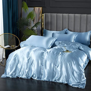 Silk Bedding Set with Duvet Cover Bed Sheet Pillowcase Luxury Satin Bedsheet Solid Color Double Single King Queen Full Twin Size