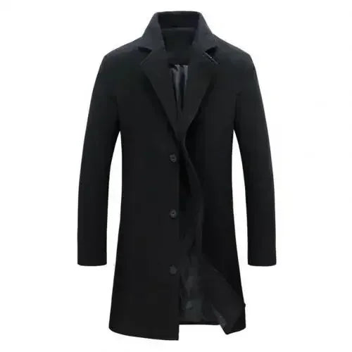 Single Breasted Lapel Long Coat Jacket Fashion Autumn Winter Casual Overcoat Plus Size Trench Men's Woolen Coats Solid Color