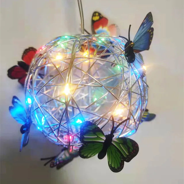 Solar Luminous Butterflies Round Ball Light Outdoor Waterproof Garden Courtyard Landscape Pathway Home Decorative Lighting Lamp