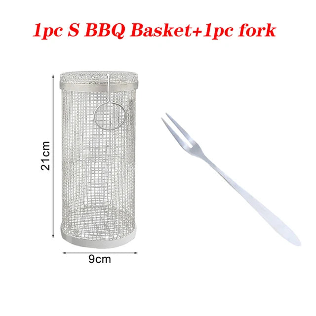 Stainless Steel BBQ Basket Barbecue Cooking Grill Grate Outdoor Camping BBQ Drum Grilling Basket Campfire Grid Picnic Cookware